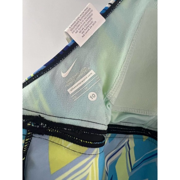 Blue Green Black Nike Swimwear Swimsuit Size 10 Halter Back Lined Bra - Picture 3 of 5